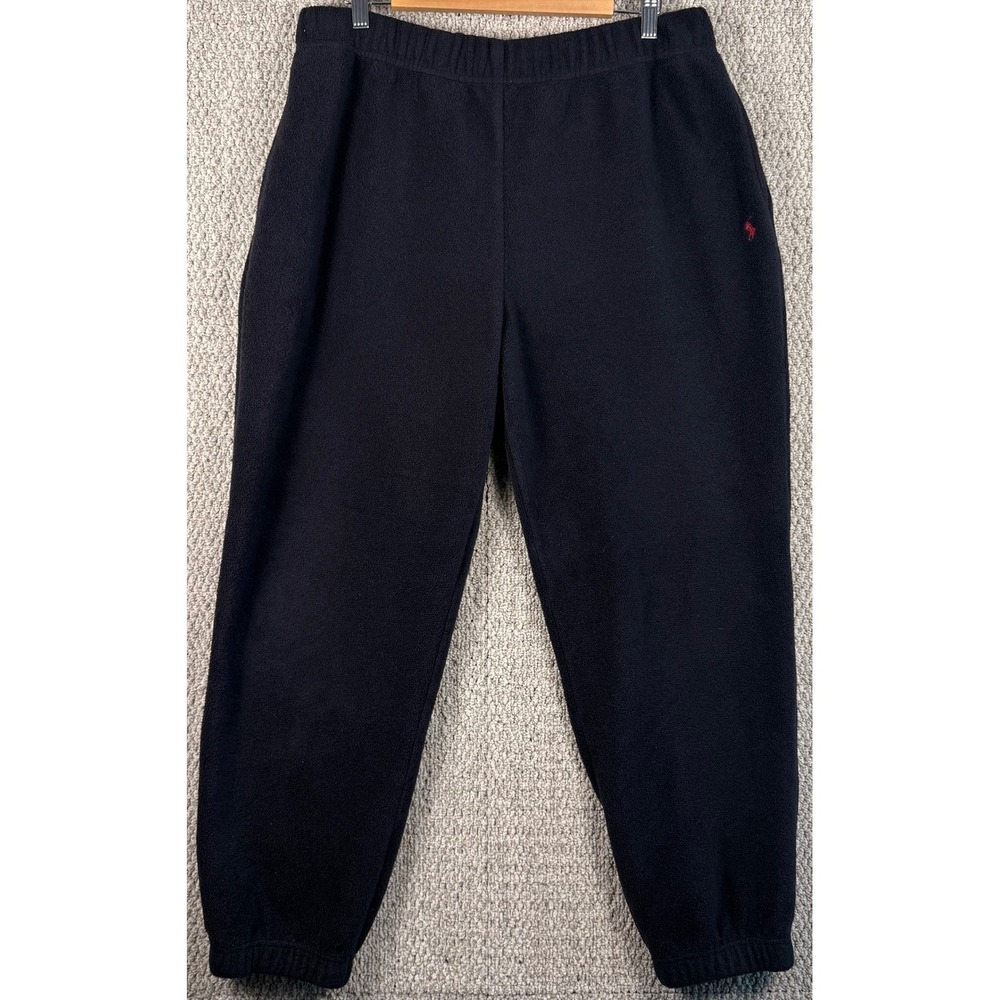 VTG Polo Ralph Lauren Fleece‎ Sweatpants Size L Navy Blue Pony Logo Joggers
